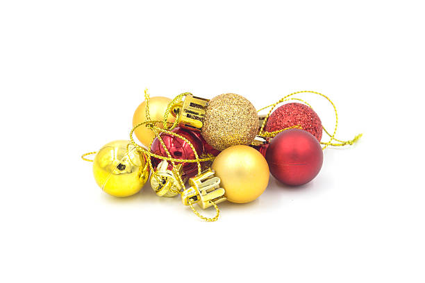 istock Christmas red and golden balls on white background. 498308992