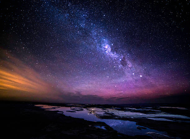 great ocean road at night milky way view - galaxy stockfoto's en -beelden