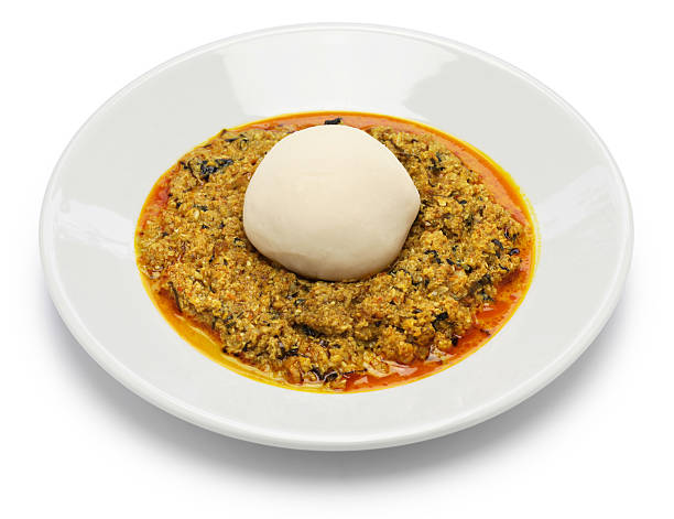 egusi soup and pounded yam, nigerian cuisine egusi soup and pounded yam, nigerian cuisine isolated on white background african culture food stock pictures, royalty-free photos & images