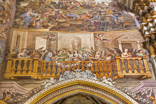 Granada - The choir of angels fresco in the church Monasterio de San Jeronimo by Juan de Medina from 18. cent.
