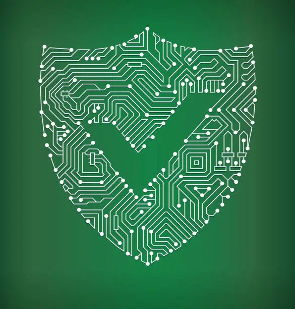 Vector illustration of Check Shield Circuit Board royalty free vector art background