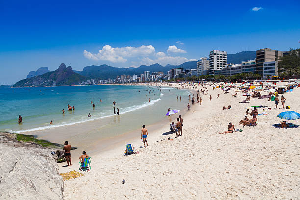Crowd at Ipanema beach. Rio de Janeiro Brazil stock photo