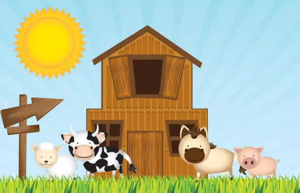 Vector illustration of Farm with animals
