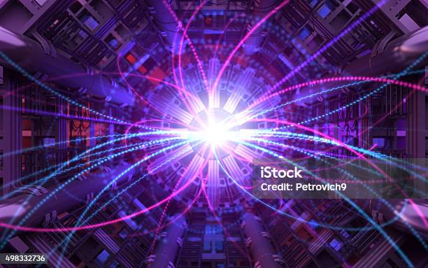 Collision Of Particles In The Abstract Collider Stock Photo - Download Image Now - Large Hadron Collider, Particle, No People