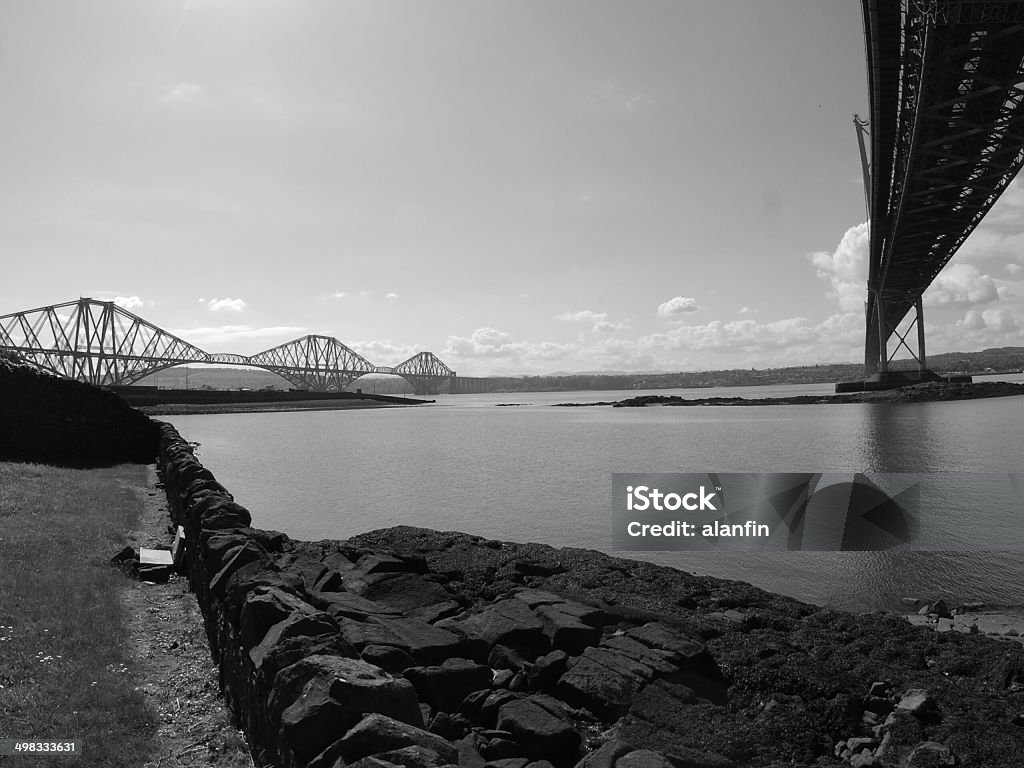 Under the Forth Bridge A view of the Forth bridges in Fife Architecture Stock Photo