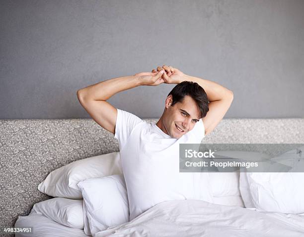 Well Rested Stock Photo - Download Image Now - Men, Waking up, Arms Outstretched