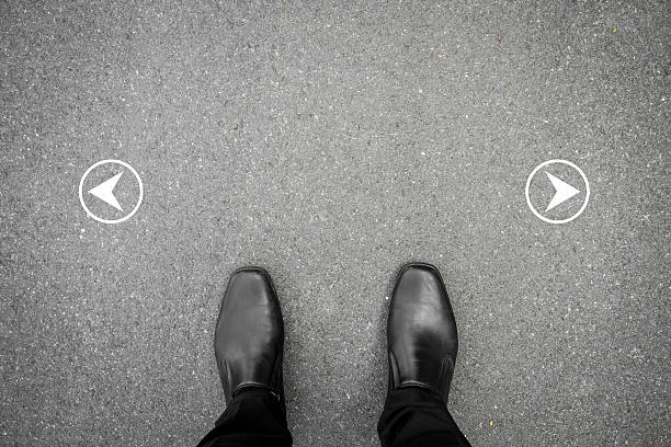 istock Black shoes standing on the floor and two directions 498335640