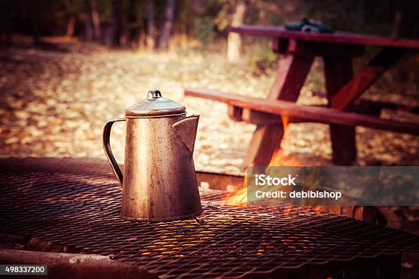 Coffee Brewing On A Campfire Stock Photo - Download Image Now - 2015, Campfire, Camping