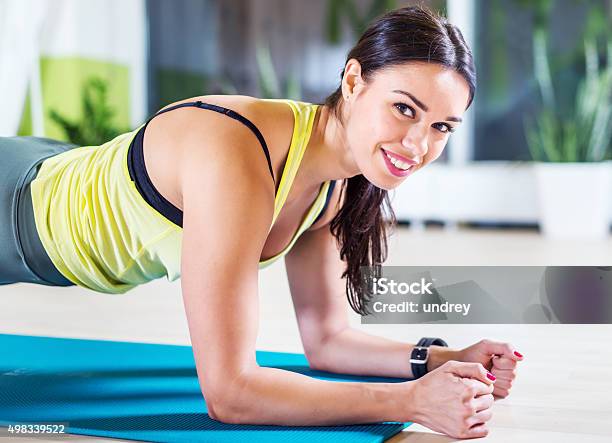 Portrait Fitness Training Athletic Sporty Woman Doing Plank Exercise In Stock Photo - Download Image Now