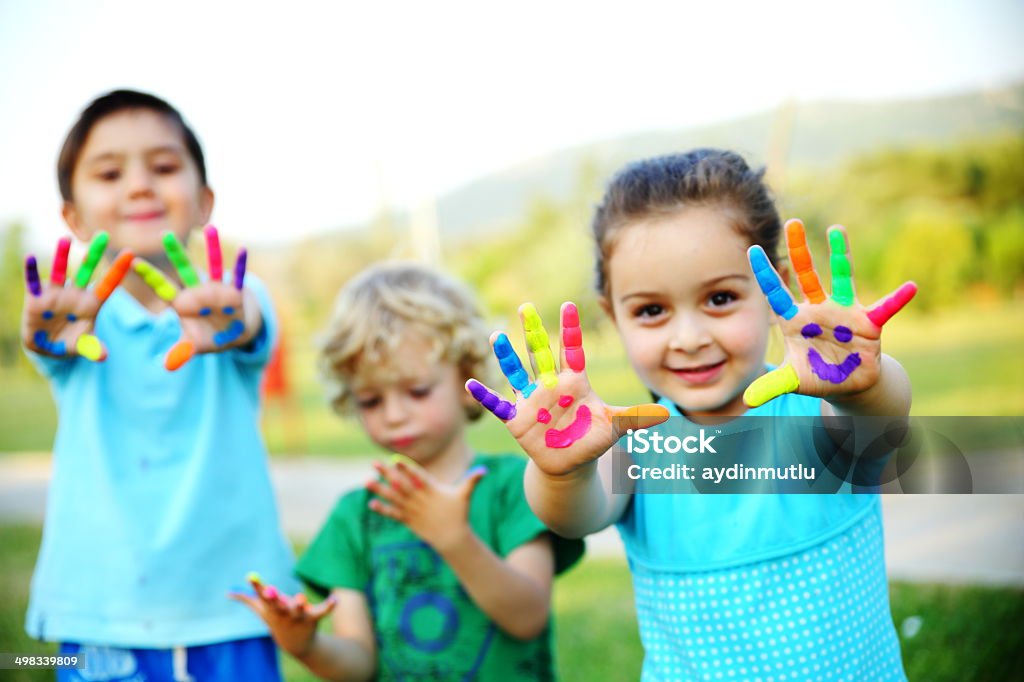 Children Showing Their Painted Hands Children Showing Their Painted Hands. Child Stock Photo