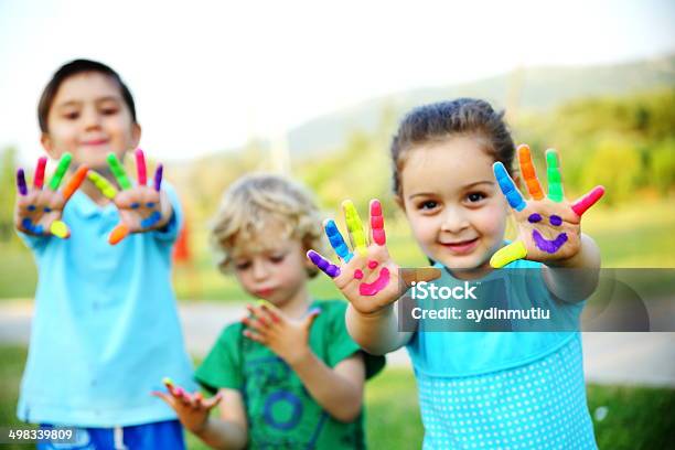 Children Showing Their Painted Hands Stock Photo - Download Image Now - Child, Playing, Paint
