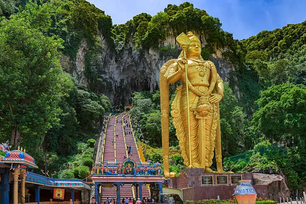 The Batu Caves Lord Murugan Statue and entrance near Kuala Lumpur Malaysia.