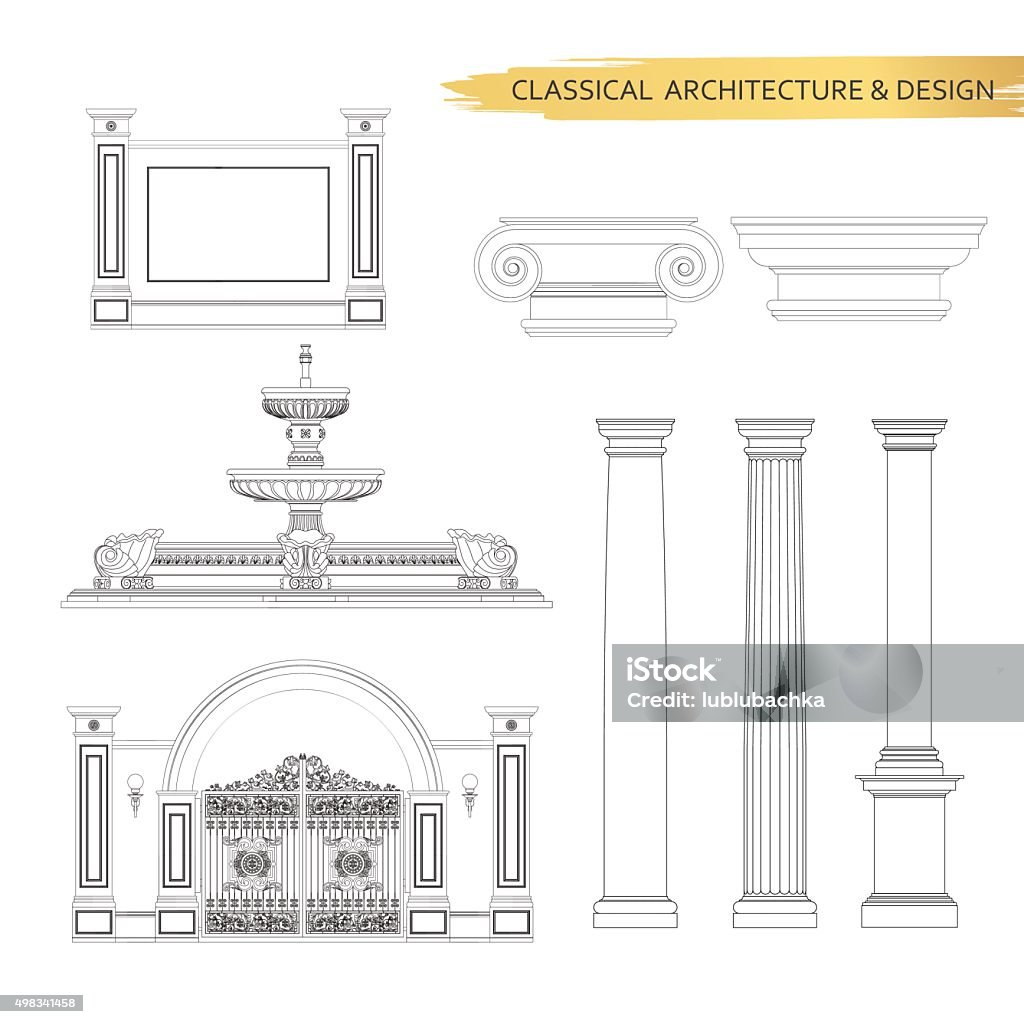 Classical architectural form drawings in set. Vector drawing design elements Classical architectural form drawings in set. Vector drawing design elements for classic architecture. Drawing - Art Product stock vector
