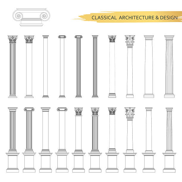 Classical architectural column drawings in set. Vector drawing design elements Classical architectural column drawings in set. Vector drawing design elements. ionic stock illustrations