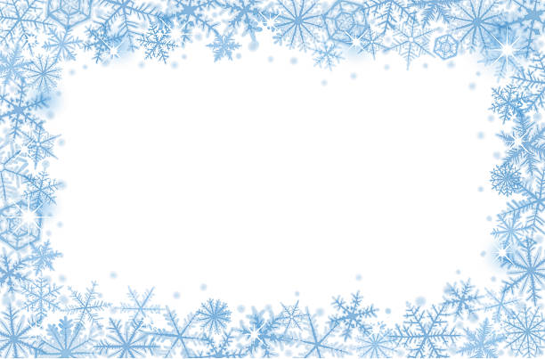 Border of snowflakes Abstract Christmas border background with blue snowflakes. snowflake shape borders stock illustrations