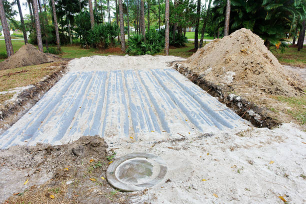 istock Installation of new septic tank drainage field 498342288