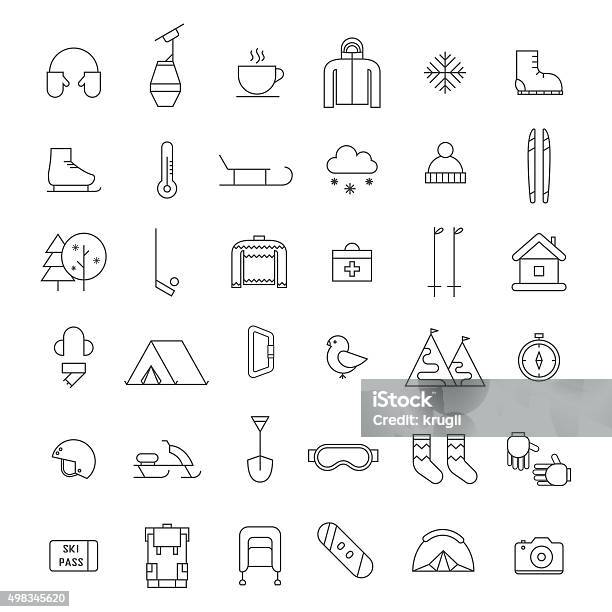 Winter Outdoor Activity And Sports Icon Set Stock Illustration - Download Image Now - Icon Symbol, Ski, Skiing