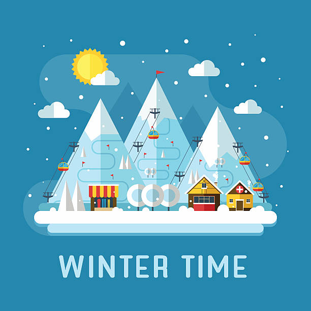 зимний отпуск на плоской подошве пейзаж - illustration and painting panoramic sky snow stock illustrations