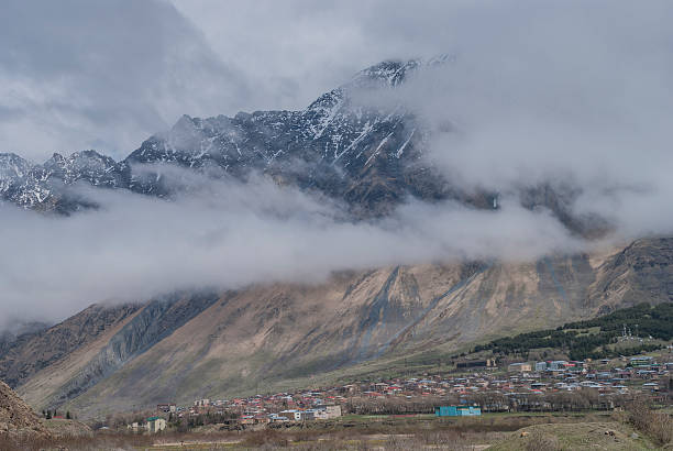istock Snow-capped mountains Kazbek at dawn, Georgia 498345880