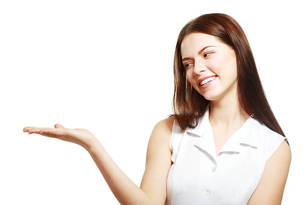 istock woman showing blank 498346222