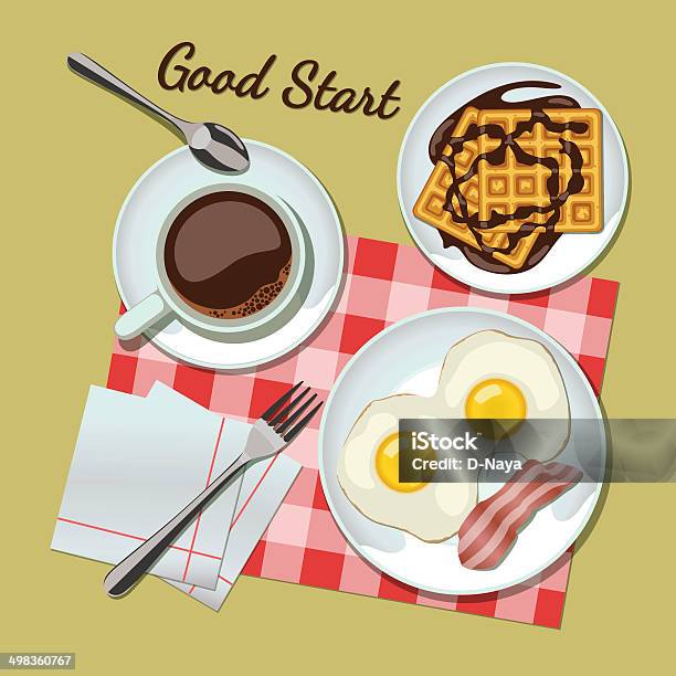 Breakfast Set Top View Stock Illustration - Download Image Now - Backgrounds, Bacon, Belgian Waffle