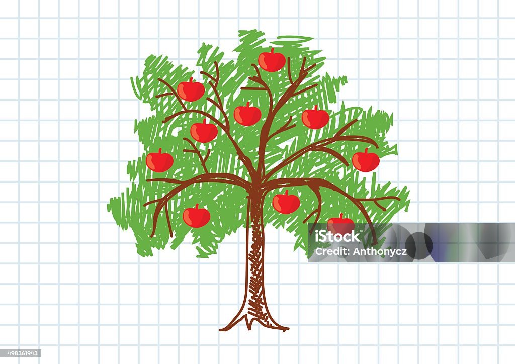 Drawing of apple tree Drawing of apple tree on paper Apple - Fruit stock vector