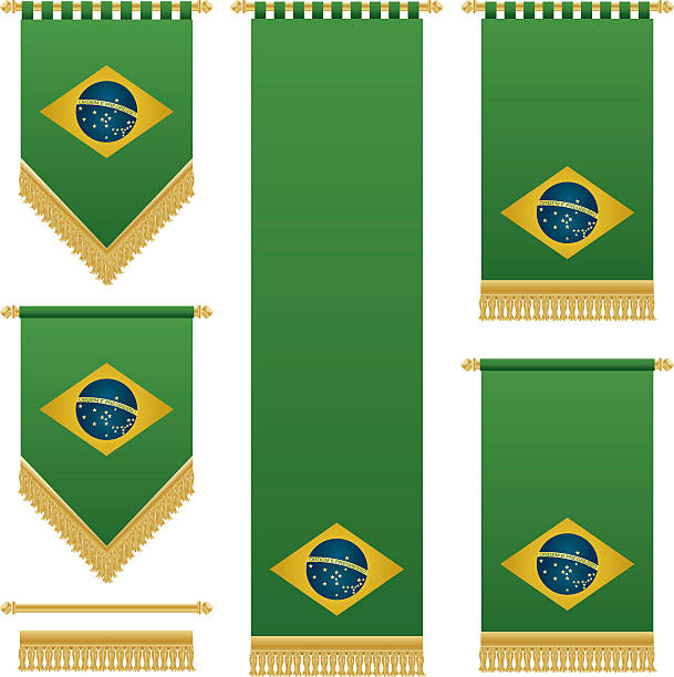 brazil wall hangings green brazil wall hangings with gold tassel fringing, isolated on white curtain rail stock illustrations