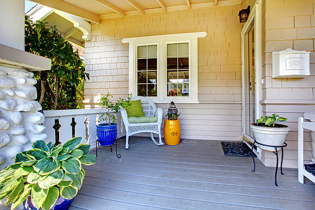 istock Entrance porch with wicker chair 498363575