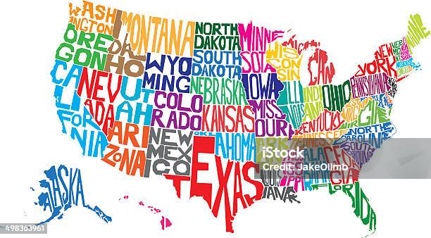 Usa Word Map Stock Illustration - Download Image Now - Map, US State Border, USA