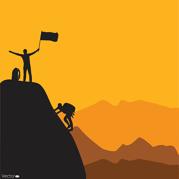 ilustrações de stock, clip art, desenhos animados e ícones de montanhismo, ilustração vetorial - climbing clambering silhouette men