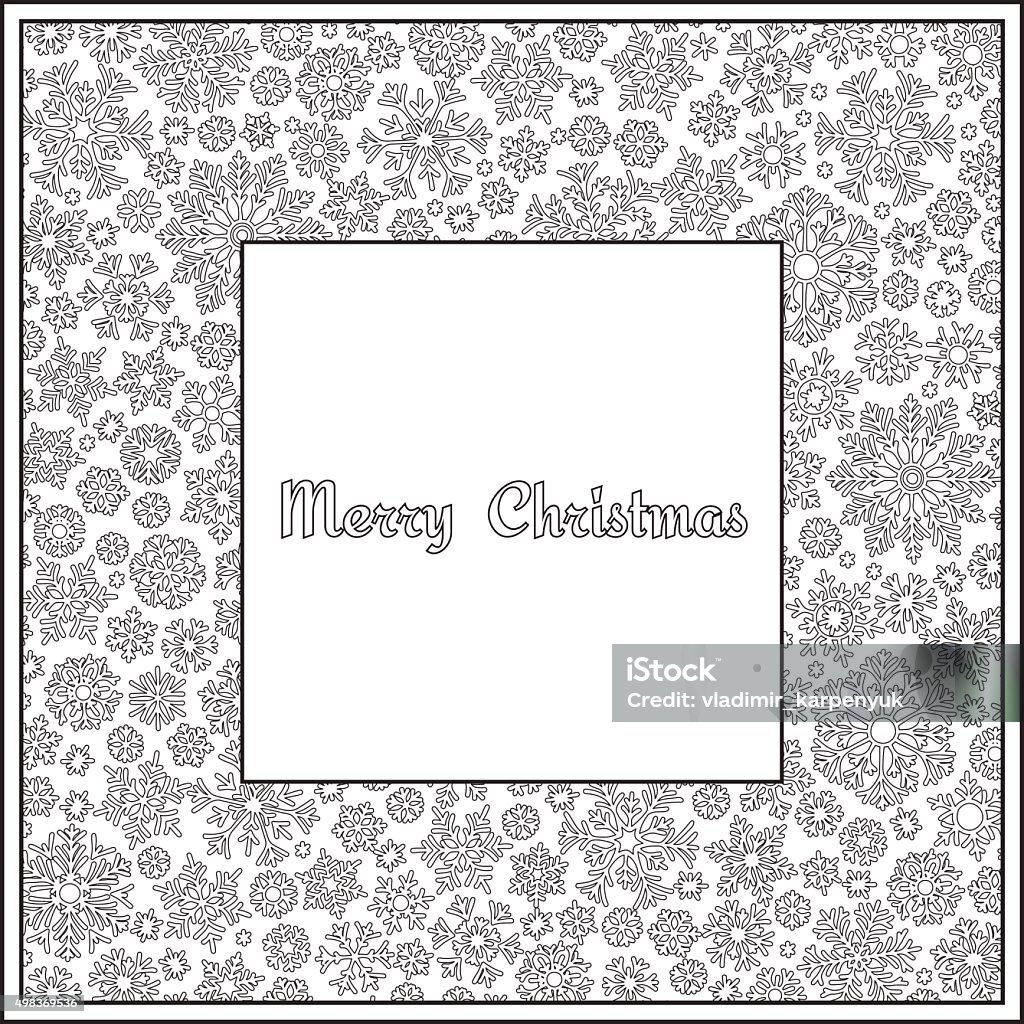 Christmas frame from snowflakes for a card vector Christmas frame from snowflakes for a card vector. Pattern for coloring book. Christmas hand-drawn doodle decorative elements in vector. Black and white pattern. Border - Frame stock vector