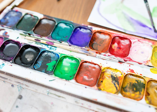 istock Palette of watercolor paints 498369848