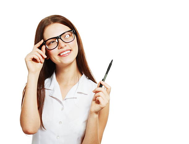 istock woman in glasses pointing 498371546
