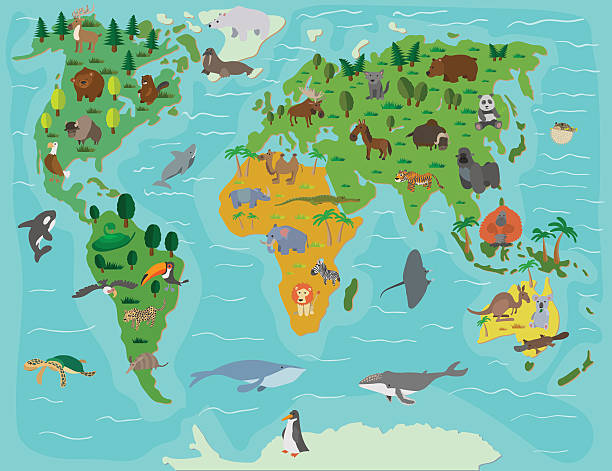 Animal World Funny Cartoon Map Stock Illustration - Download Image Now -  World Map, Animal, Zoo - iStock