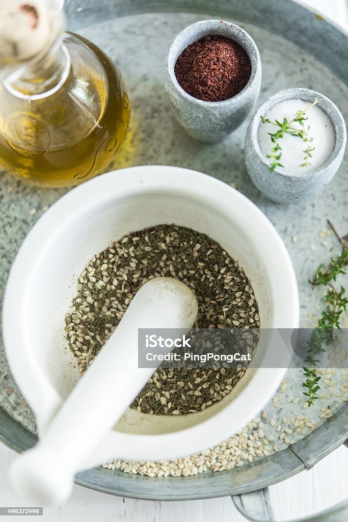 Zaatar - traditional arabic spices (thyme, sesame seeds, sumach) Suma Stock Photo