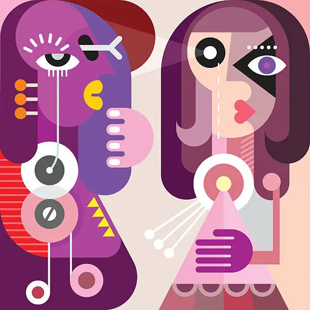 Vector illustration of Abstract Portrait of Two Young Women