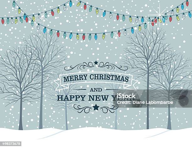 Winter Snowy Landscape With Trees Stock Illustration - Download Image Now - Lighting Equipment, Christmas, Illuminated