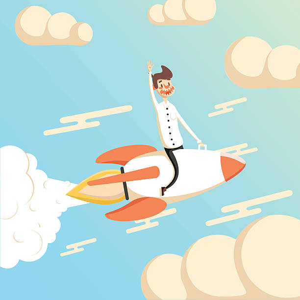 istock Rocket and businessman fly in the sky start up concept. 498374668
