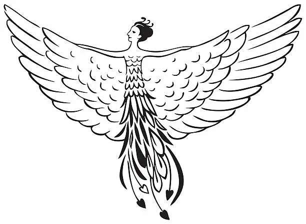 Vector illustration of phoenix - woman - bird
