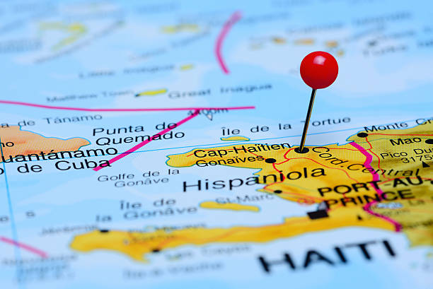 istock Cap-Haitien pinned on a map of America 498378606