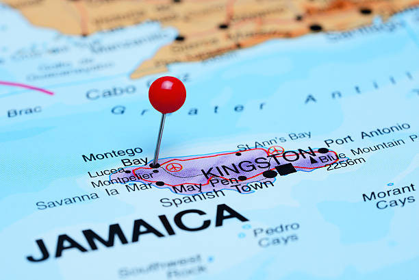 montego bay pinned on a map of america - 牙買加 個照片及圖片檔