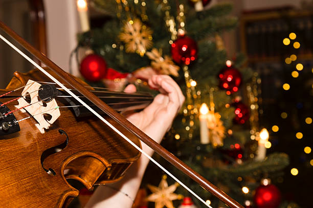 istock Violin with Christmas tree, violin with christmas tree 498379030
