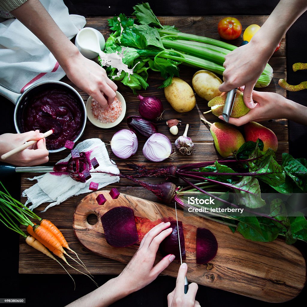 Cooking Beetroot soup Cooking vegetable soup with beetroot Cooking Stock Photo