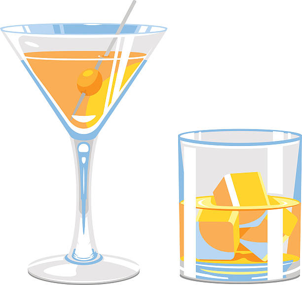 kieliszek martini i whiskey - martini glass martini blue glass stock illustrations