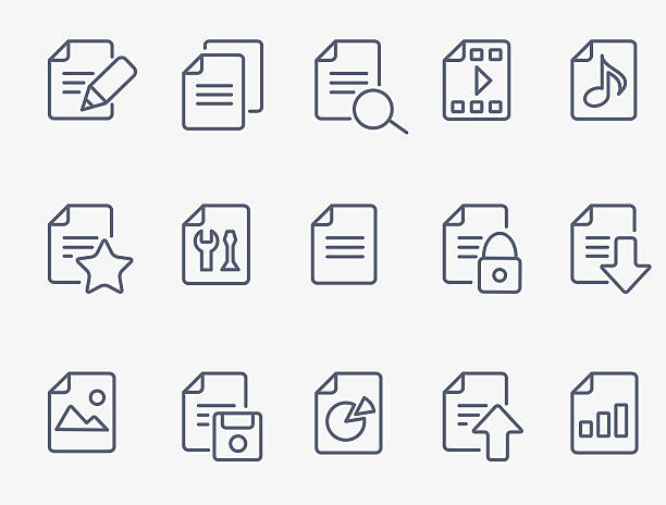 Document icons Set of 15 document icons downloading stock illustrations
