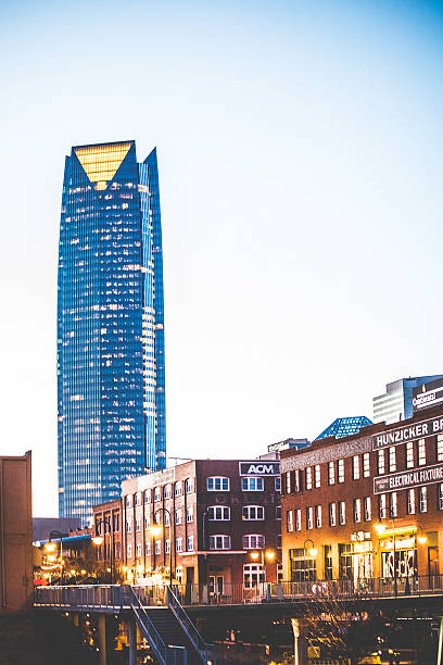 Oklahoma City by night. Bricktown entertainment district after sunset. oklahoma city stock pictures, royalty-free photos & images