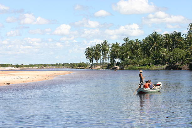 Santo Amaro,Maranhao, Brazil - July 28, 2004: family sailing at rio preguicas 