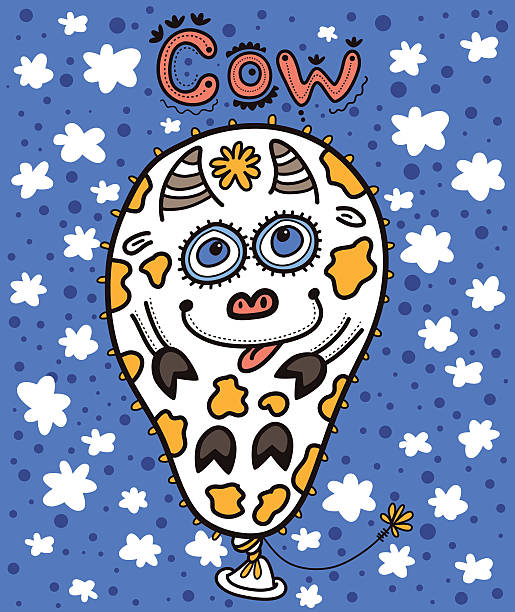 The balloon with a portrait of a white cow vector art illustration