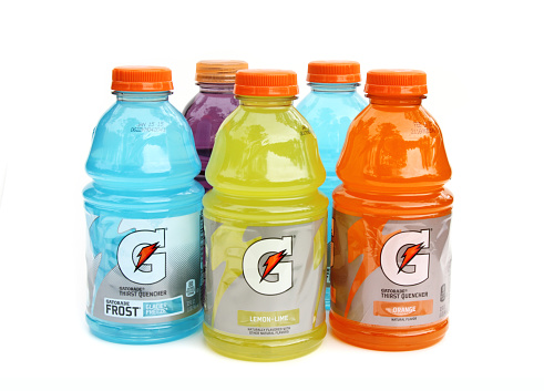 West Palm Beach, USA - June 18, 2014: Assortment of different flavored Gatorade sports drinks. Gatorade beverages are products of PepsiCo. 