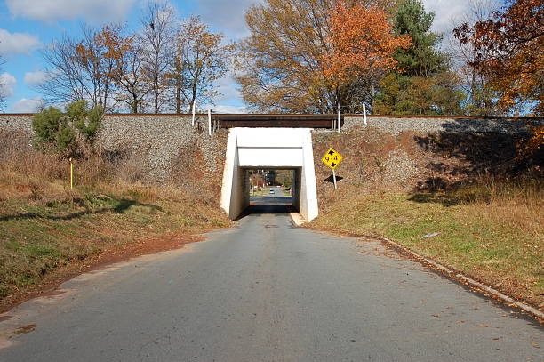 Very narrow railroad underpass large enough for one vehicle